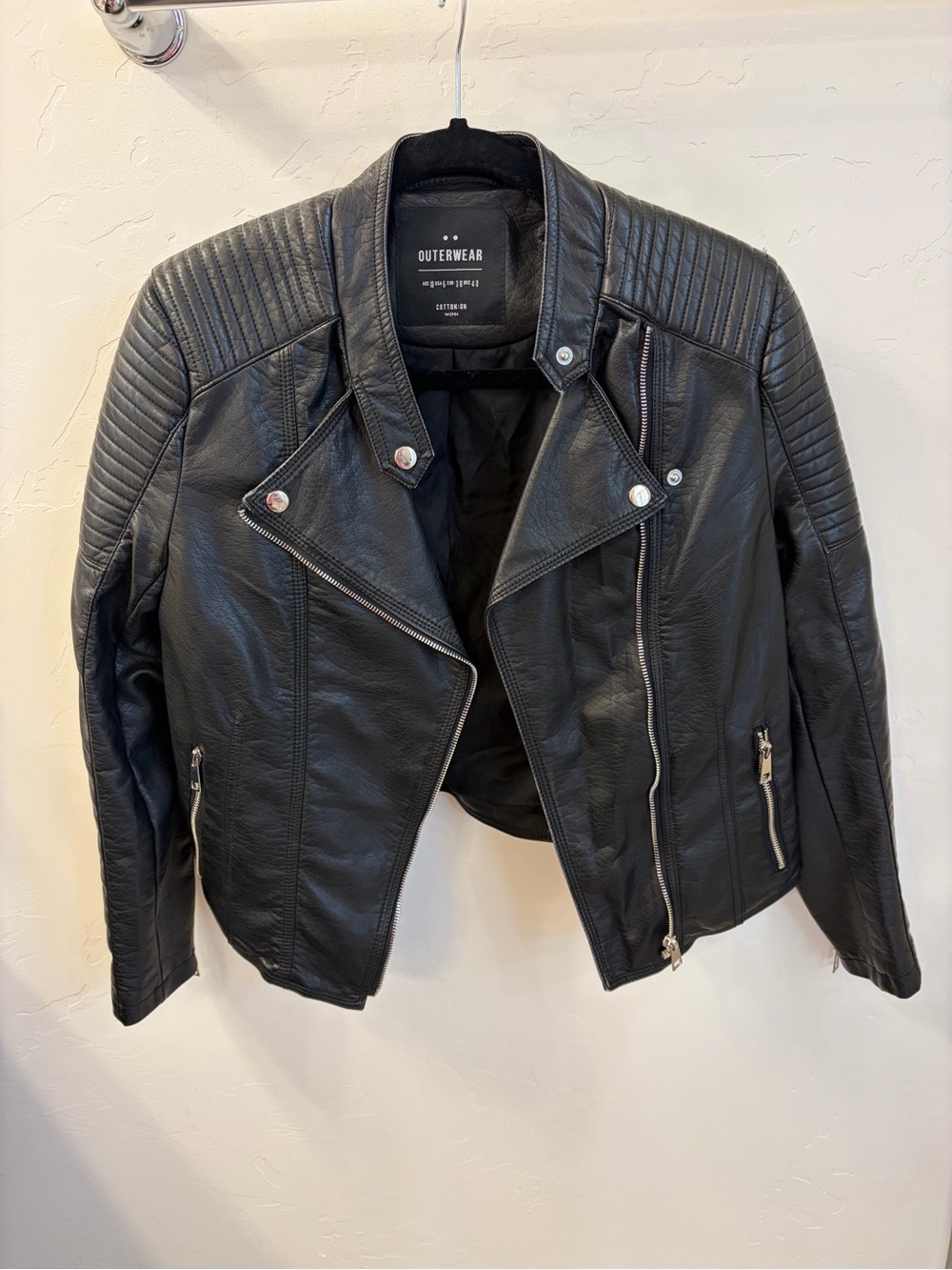 Cotton On Black Quilted Faux Leather Moto Jacket